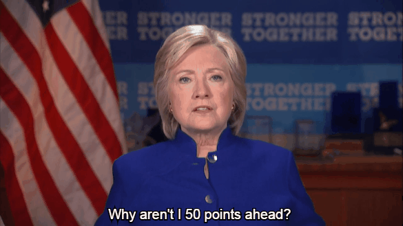 Hillary yelling "why aren't I 50 points ahead?" (animated gif